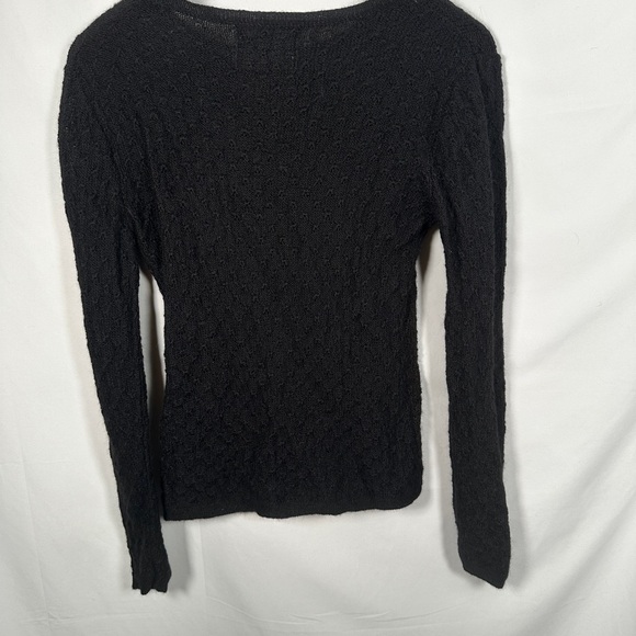 Neyra Collection sweater lightweight baby alpaca open knit crewneck black S - Picture 8 of 10